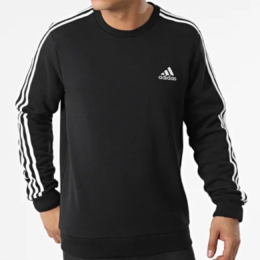 New Adidas Men's 3-Stripe Crew Fleece Sweatshirt Medium